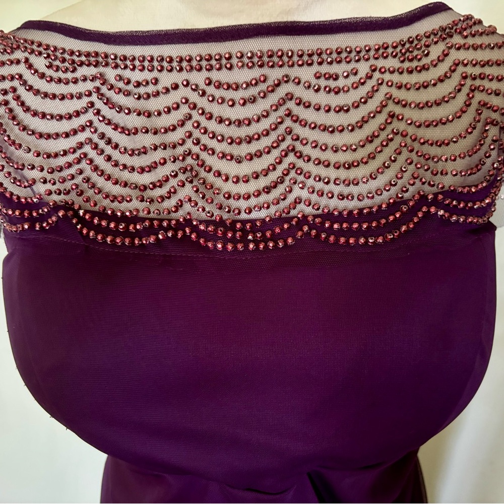 R&M Richards US 16W Beaded Boatneck Deep Wine Purple Midi Sheath Dress - Picture 2 of 10